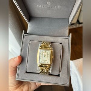 Michele Deco II Stainless Steel gold tone  & 0.11 TCW Diamond Bracelet Watch